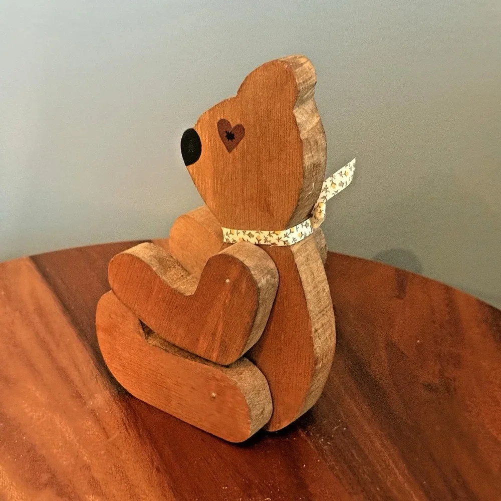 Handmade Folk Art Wooden Bear Jointed Articulated‎ Shelf Sitter 10.5